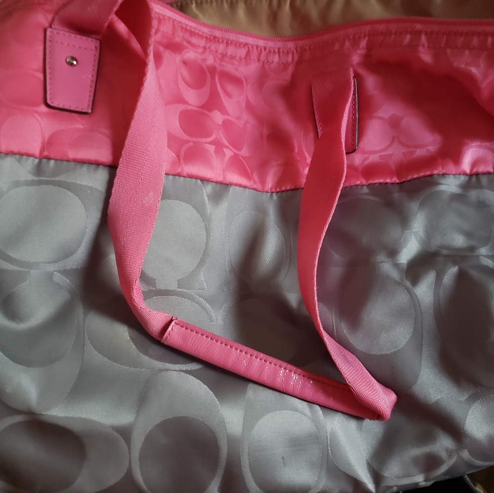 Hot pink and gray oversized coach bag